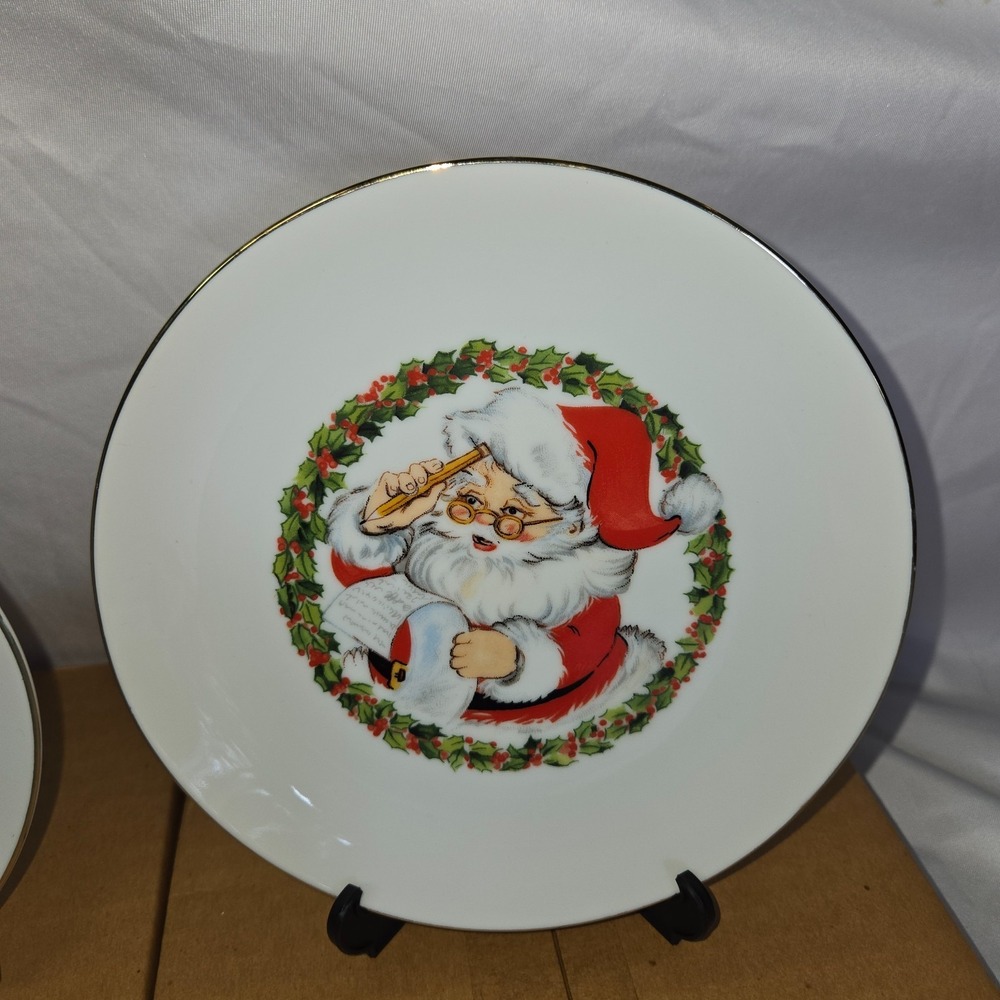 Jasco Porcelain Christmas Plates 22K Gold Edged 1982 New in Box Display Mount - Picture 4 of 12